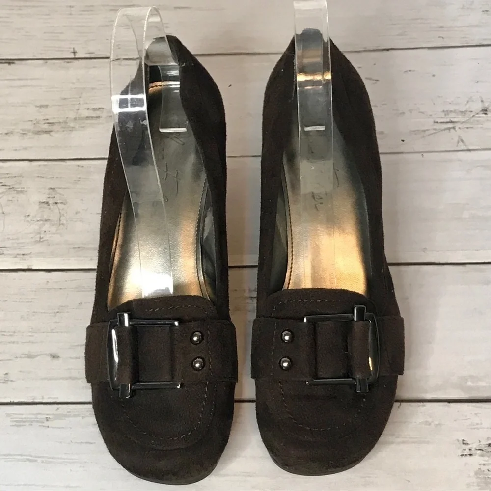 Marc Fisher Suede Buckle Wedges